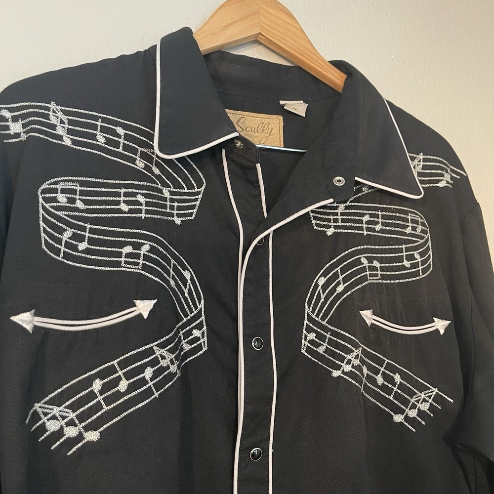 Scully Mens XXL Black Western Shirt Embroidered Musical Notes Pearl Snap Cowboy - Picture 4 of 8